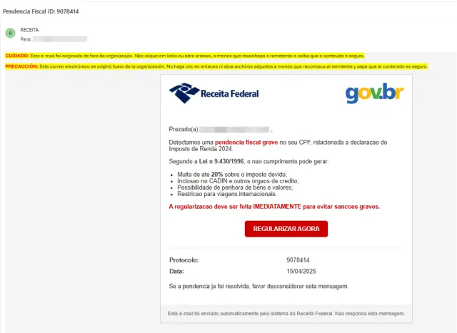 Golpe de E-mail Falso da Receita Federal